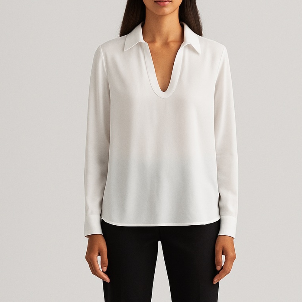 Michael Kors White Deep V-Neck Blouse, Size M